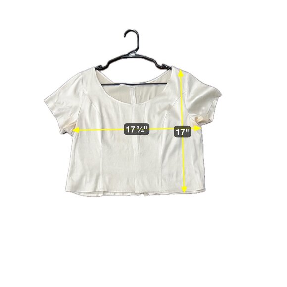 Satin Cropped Short Sleeve Size S Blouse Side Zip Cream Top Elegant Minimalist - Picture 6 of 8